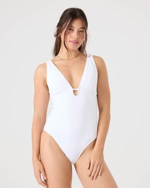 Roxy Haleiwa Plunge One Piece Swimsuit - White
