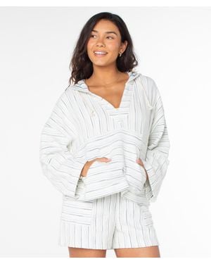 Roxy Rich Coast Striped Poncho - White