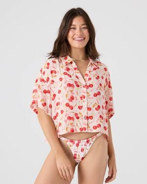 Roxy Cherry On Top Crop Button Up Shirt - Red