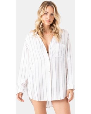Roxy After Surf Stripe Cover Up Shirt Dress Kaftan - White