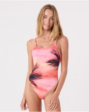 Roxy Palm Before The Storm Low Back One Piece Moderate Swimsuit - Pink