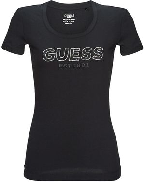 Guess T Shirt Ss Rn Mesh Logo Tee - Black