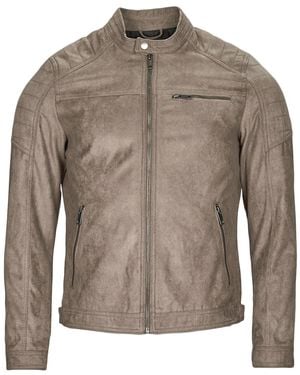 Jack & Jones Leather Jacket Jjerocky Jacket - Brown