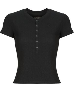 Guess T Shirt Gj Ss Henley Waffle - Black