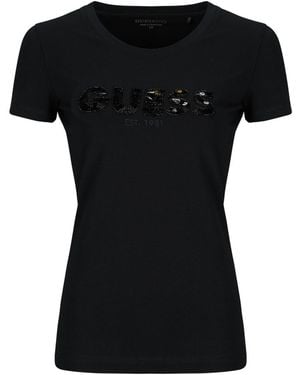 Guess T Shirt Cn Ss Logo Segquins Tee - Black