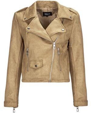 ONLY Leather Jacket Onlscootie Faux Suede Biker Jacket Otw - Natural