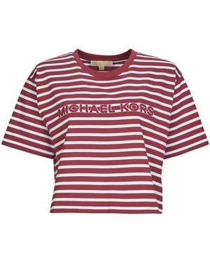 MICHAEL Michael Kors T Shirt Yd Striped Crop Logo Tee - Red