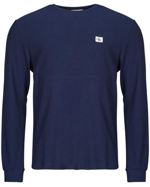 Calvin Klein Long Sleeve T-shirt Ls Waffle Badge Crewnk Tee - Blue