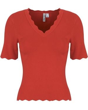 Pieces Blouse Pcjuline Ss V-neck Knit - Red