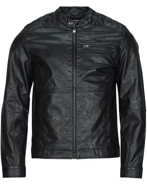 Jack & Jones Leather Jacket Jjedylan Pu Biker - Black