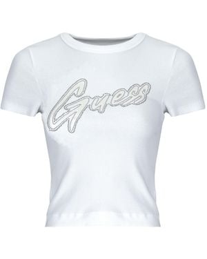Guess T Shirt Ss Cn Rib Logo Tee - White