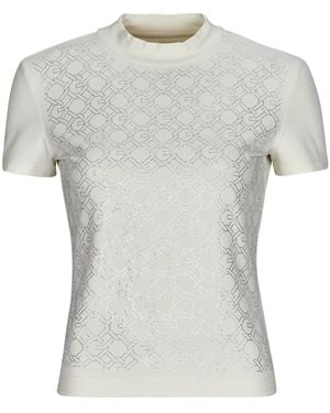 Guess T Shirt Mock Necjk All Over Logo - Grey