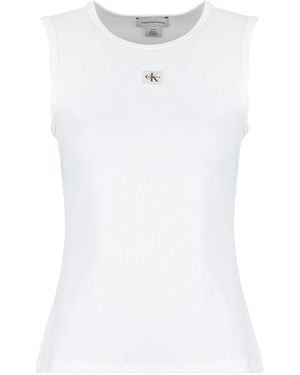 Calvin Klein Tops / Sleeveless T-shirts Sl Woven Label 2x2 Baby Rib Cuto - White