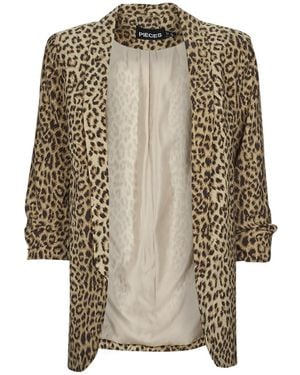 Pieces Jacket Pcboss 3/4 Printed Blazer - Natural