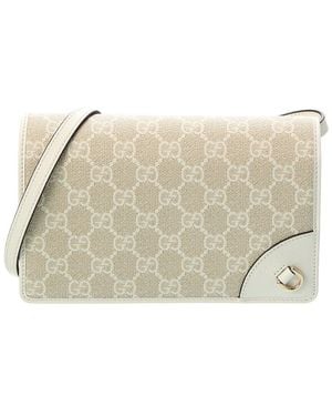 Gucci Gg Emblem Super Mini Gg Supreme Canvas & Leather Shoulder Bag - Natural