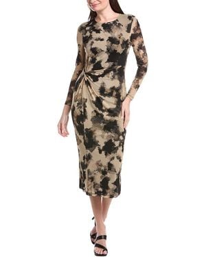 Kenneth Cole Printed Mesh Midi Dress - Brown