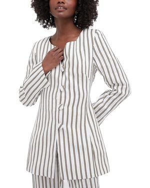 D'Estree Claude Linen Stripes Blouse - Grey