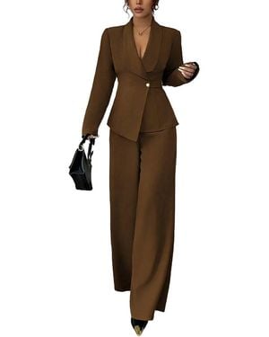 Amanda Royal 2Pc Blazer & Pant Set - Brown