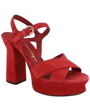 Ferragamo Sonya Suede Platform Sandal - Red