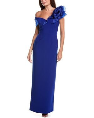 Teri Jon Crepe Column Gown - Blue
