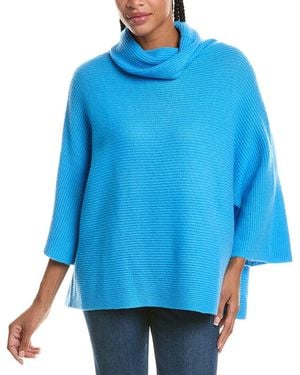 N.Peal Cashmere Funnel Neck 100% Cashmere Boxy Jumper - Blue
