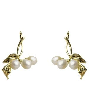 Ebru Jewelry Pearl Collection Plated Drop Down Earrings - Metallic