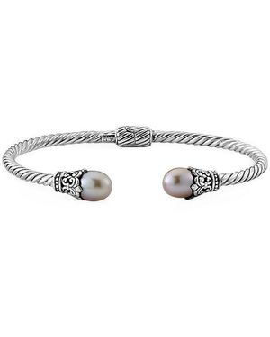 Samuel B. Silver 7mm Pearl Cable Bangle Bracelet - White