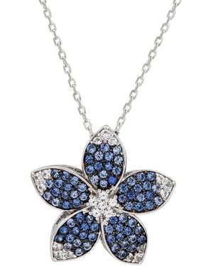 Suzy Levian 0.02 Ct. Tw. Diamond & Sapphire & Created Sapphire Flower Pendant - Blue