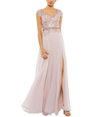 Mac Duggal Embellished Cap Sleeve Bodice Flowy Gown - Pink