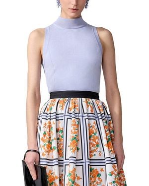 Carolina Herrera Mock Neck Silk-Blend Top - Blue