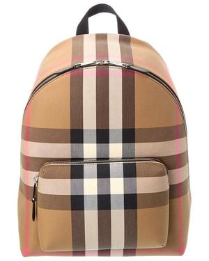 Burberry Check Canvas & Leather Backpack - Brown