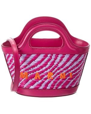 Marni Tropicalia Mini Leather-Trim Tote - Pink