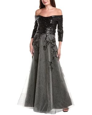 Rene Ruiz 3/4-Sleeve Tiered Gown - Grey