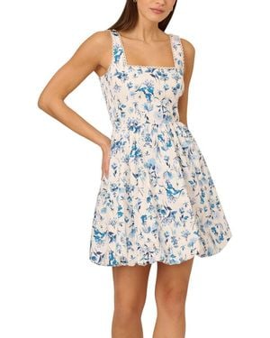 Adrianna Papell Sleeveless Square Neck Balloon Skirt Printed Dress - Blue