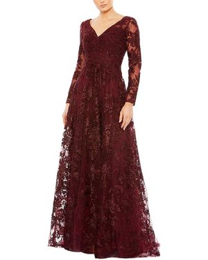 Mac Duggal Embellished Illusion A-Line Gown - Red