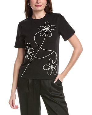 Gracia Floral Embroidered Crew Neck Top - Black