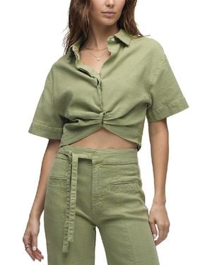 Hudson Jeans Knotted Button Down Linen-Blend Shirt - Green