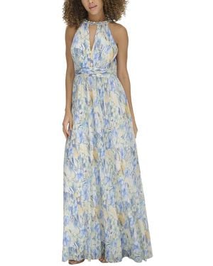 Eliza J Printed Metallic Gown - Blue