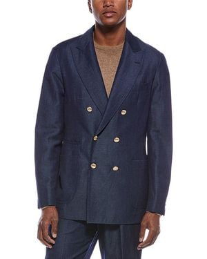 Brunello Cucinelli 2Pc Wool & Linen-Blend Suit With Pleated Pant - Blue