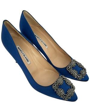 Manolo Blahnik Satin Hangisi Embellished Pump (Authentic Pre-Loved) - Blue