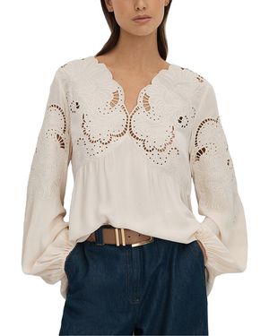 Reiss Noa Lace Insert Blouse - Natural