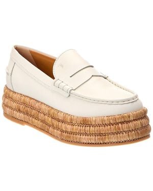 Tod's Leather & Raffia Espadrille - White