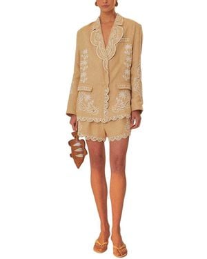 FARM Rio Linen Khaki Embroidered Short - Natural