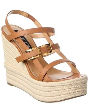 Sergio Rossi Nora 75 Leather Wedge Sandal - Natural