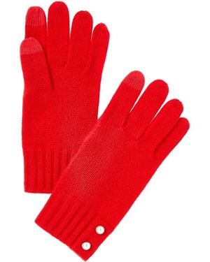 Phenix Pearl Button Cuff Cashmere Gloves - Red