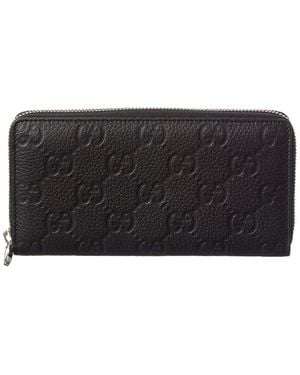 Gucci Imprint Leather Zip Around Wallet - Black