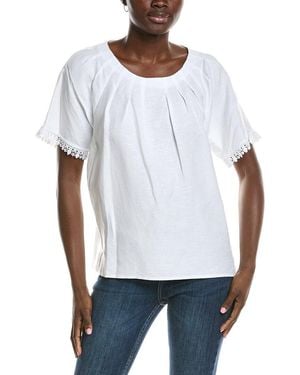 Anne Klein Pleated Neck Raglan Linen-Blend Blouse - White