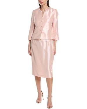 Le Suit 2Pc Ruched Neckband Jacket & Skirt Set - Pink