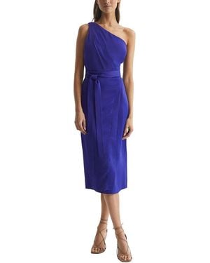 Reiss Flora Satin One Shoulder Dress - Blue