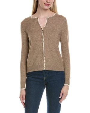 Sofiacashmere Tipped Scalloped Wool & Cashmere-Blend Cardigan - Blue